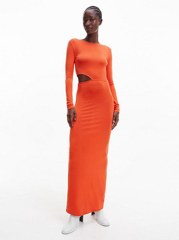 Calvin Klein USA Cut Out Detail Bodycon Womens Dress Orange 6028154-YS